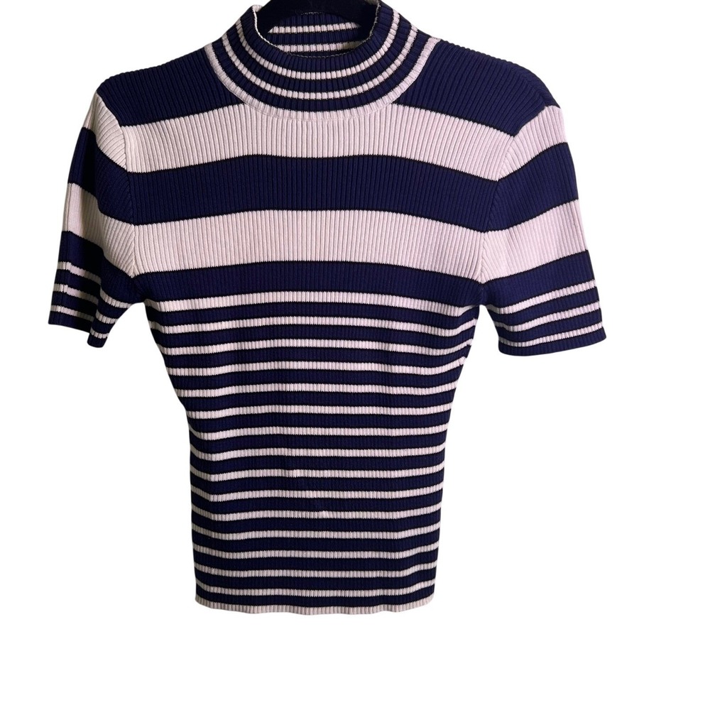 Unionbay Womens Sweater Ribbed Mock Neck Striped Navy White Large
